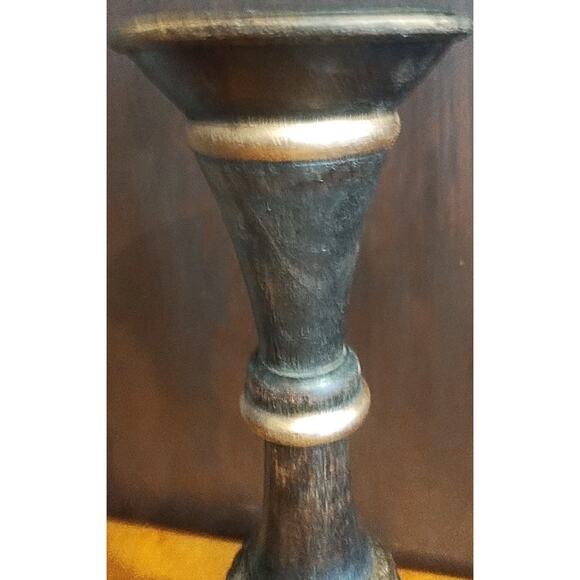 Wooden Candlestick Holder Column 15" Tall Dark wood Gold for 3" pillar candle - Picture 7 of 9